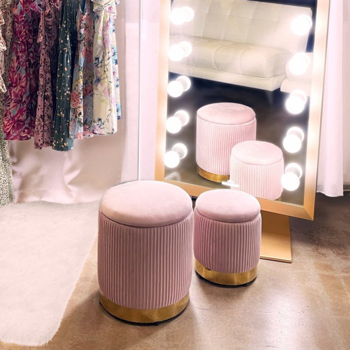 Mercer41 Zoe Storage Ottoman Set Attractive Velvet Ottomans for Living